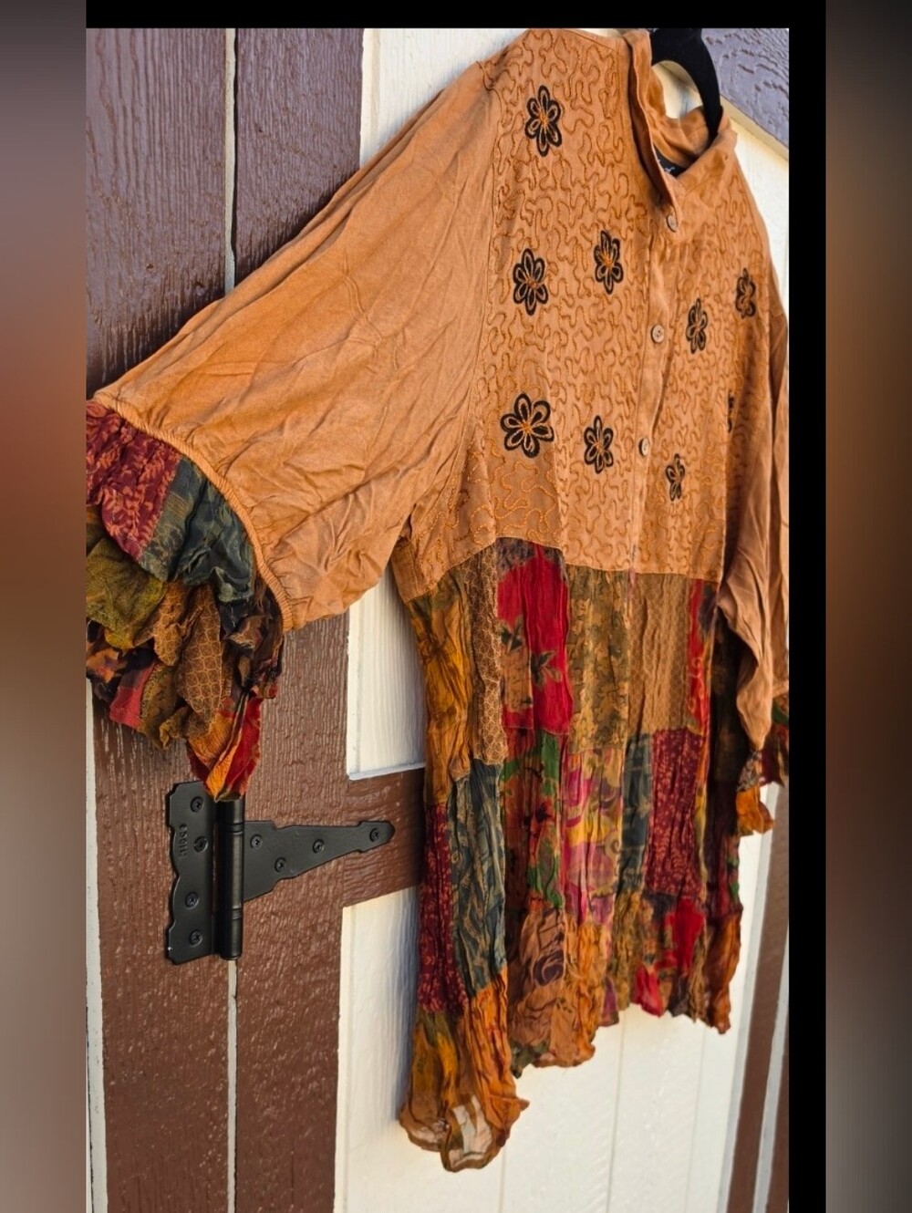 SOLD!! New!! Young Threads Boho Cottagecore Flowy Mustard Patchwork Tunic - Picture 4 of 4